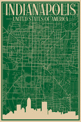 Stock Photos - Road network poster of the downtown INDIANAPOLIS, UNITED STATES OF AMERICA