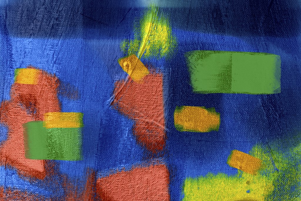 Steve Johnson - Vibrant abstract expressionist painting with bold colors and textured brushstrokes.