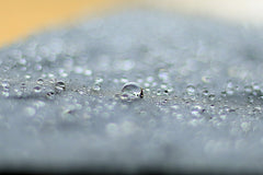 Sridhar Rajini - Close-up of dew droplets on a textured surface, glistening in natural light.