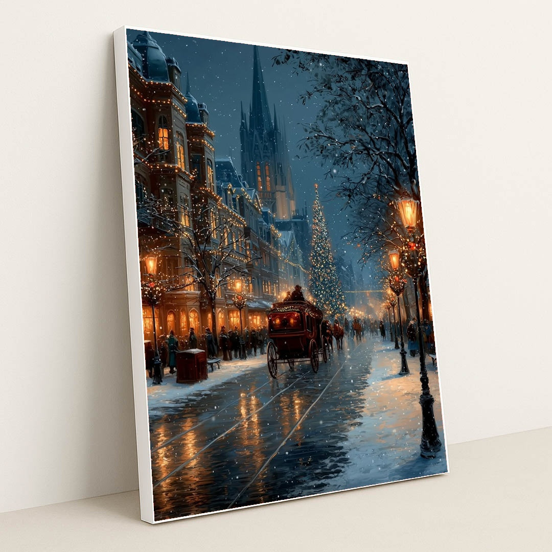 A Carriage on Christmas Eve by James Green - White Frame Stretchiez