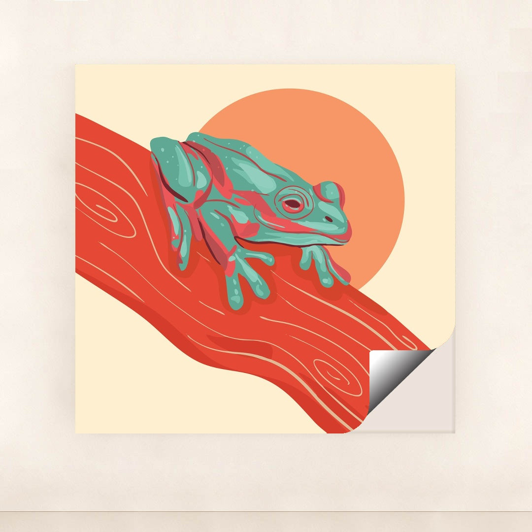 Frog on a Red Branch Cartoon by Amanda Sala - Peeliez