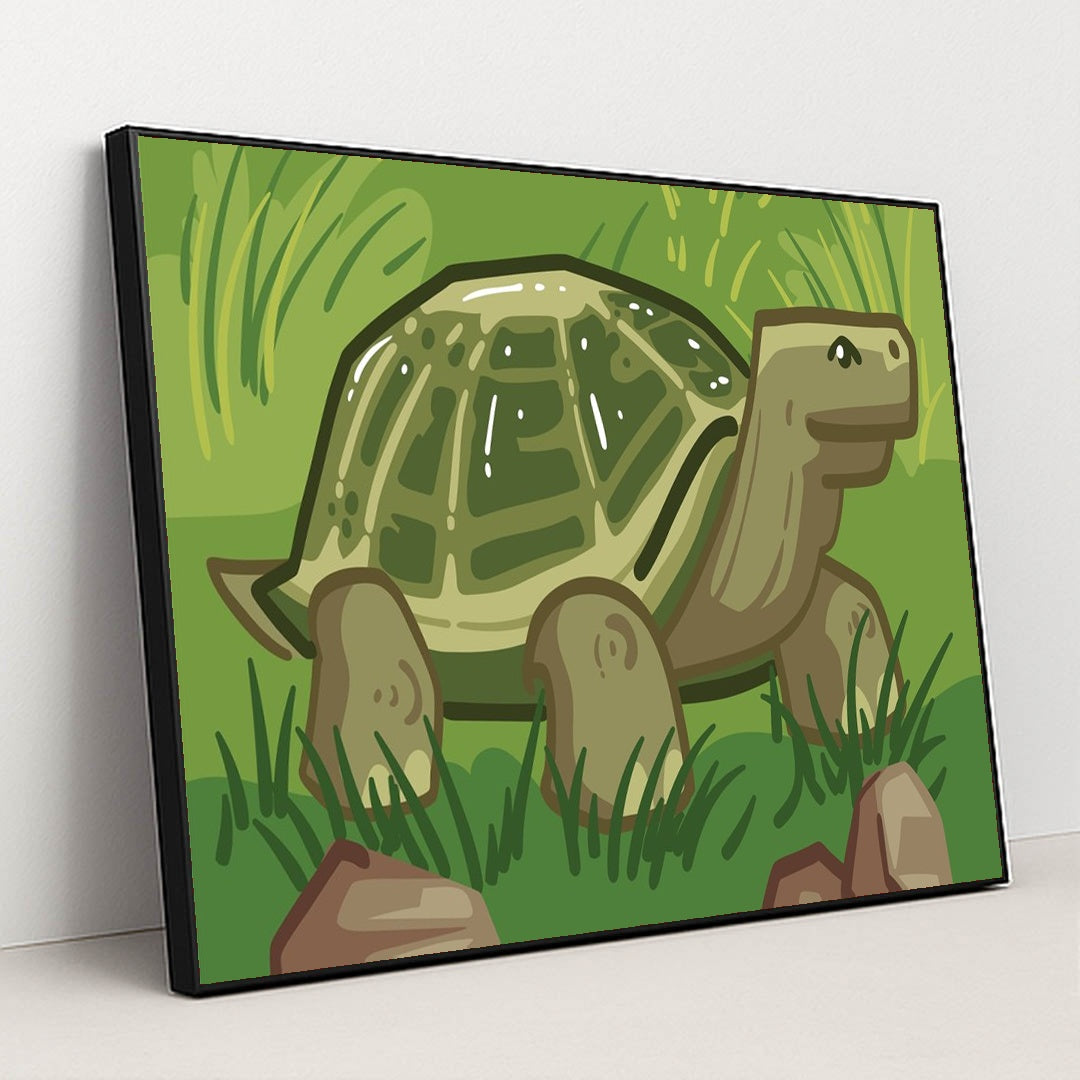Charming Turtle in Grass Drawing by Adri Ansyah - Black Frame Stretchiez
