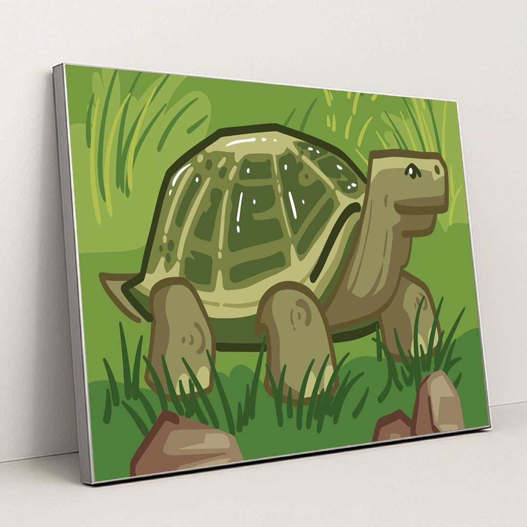 Charming Turtle in Grass Drawing by Adri Ansyah - Silver Frame Stretchiez