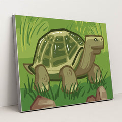 Charming Turtle in Grass Drawing by Adri Ansyah - Silver Frame Stretchiez