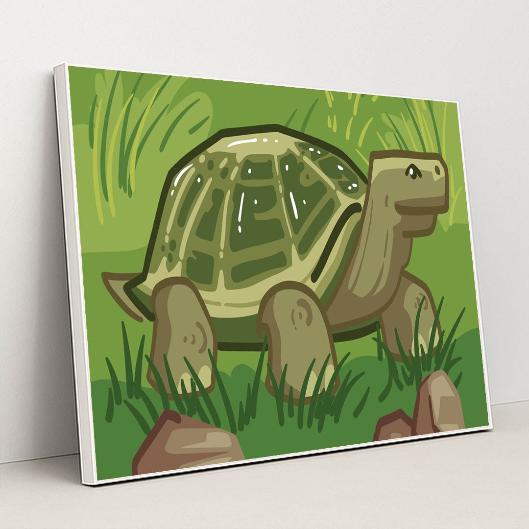 Charming Turtle in Grass Drawing by Adri Ansyah - White Frame Stretchiez