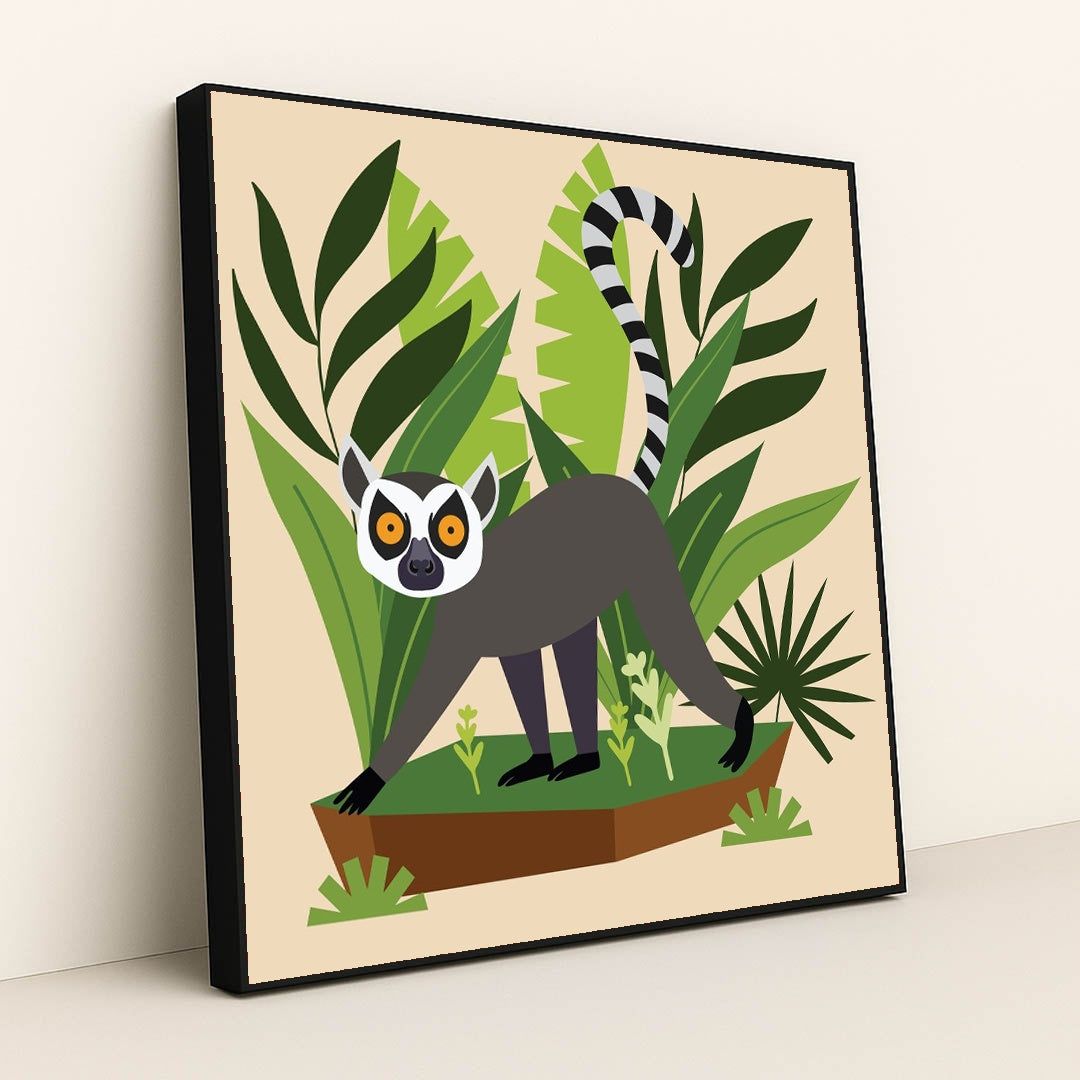 Lemur in the Jungle by Swati B - Black Frame Stretchiez