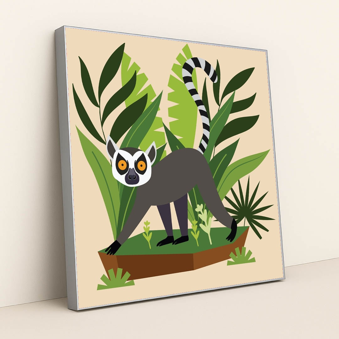 Lemur in the Jungle by Swati B - Silver Frame Stretchiez
