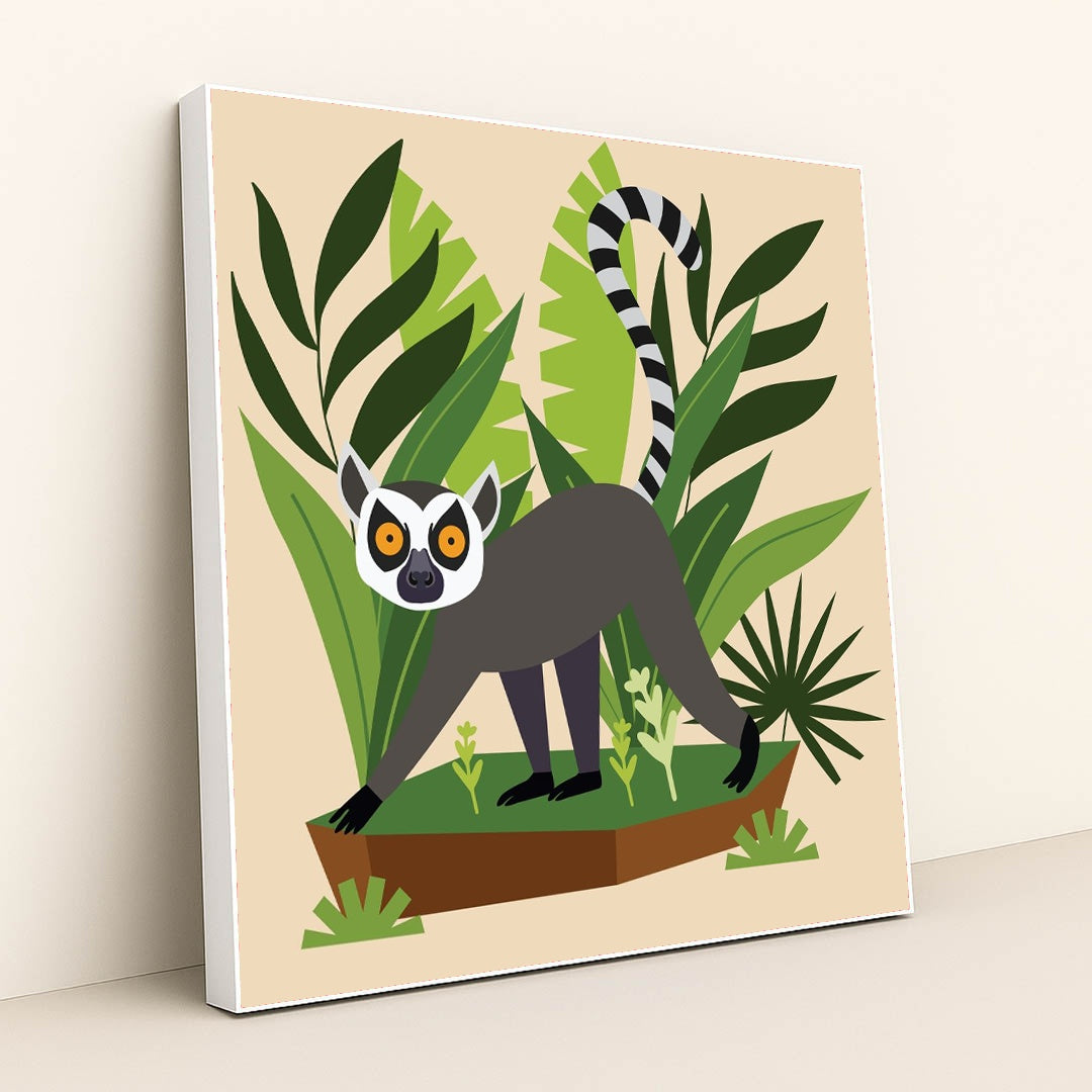 Lemur in the Jungle by Swati B - White Frame Stretchiez