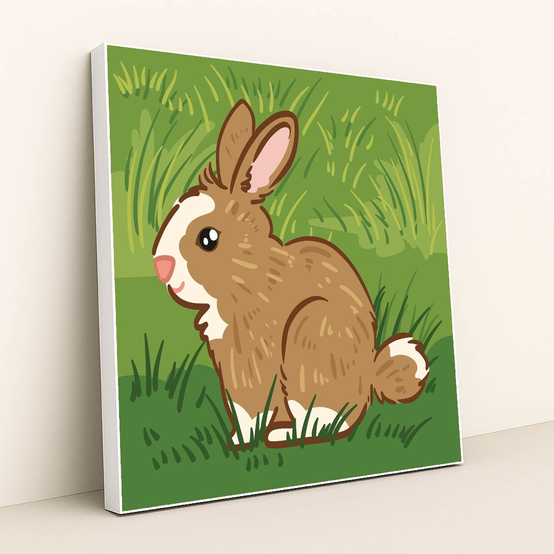 Charming Rabbit in the Grass by Adri Ansyah - White Frame Stretchiez