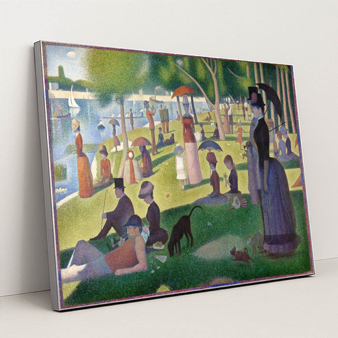 A Sunday Afternoon on the Island of La Grande Jatte by Georges Seurat - Silver Frame Stretchiez