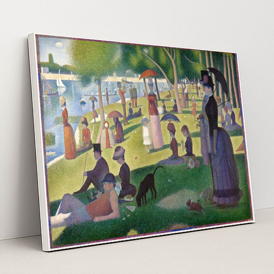 A Sunday Afternoon on the Island of La Grande Jatte by Georges Seurat - White Frame Stretchiez