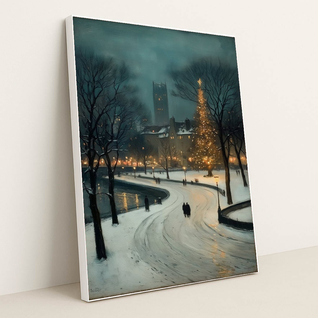 A Walk on Christmas Eve by James Green - White Frame Stretchiez