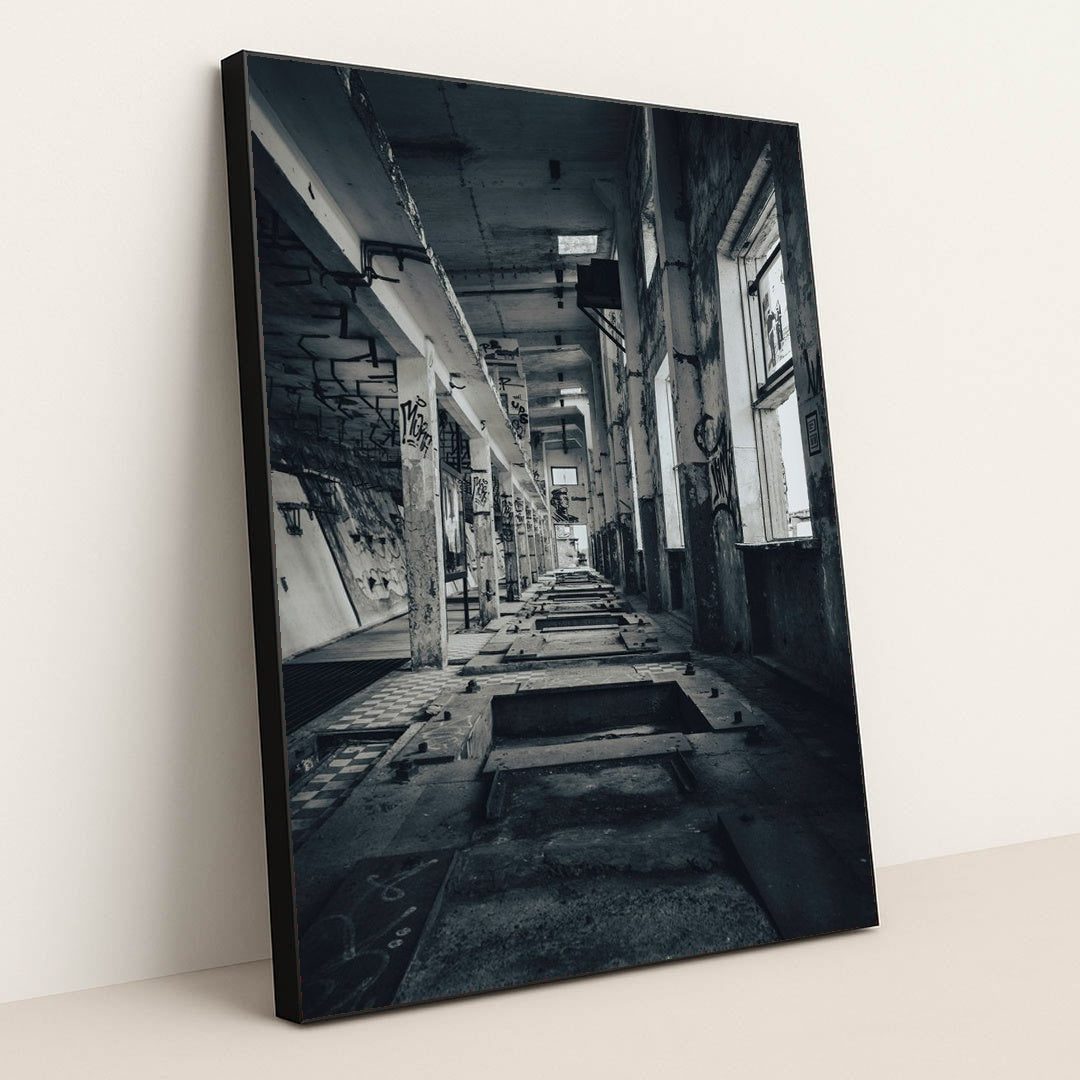 Abandoned Industrial Space by Raul Ling - Black Frame Stretchiez