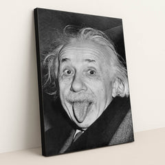 Albert Einstein sticks his tongue by Arthur Sasse - Black Frame Stretchiez