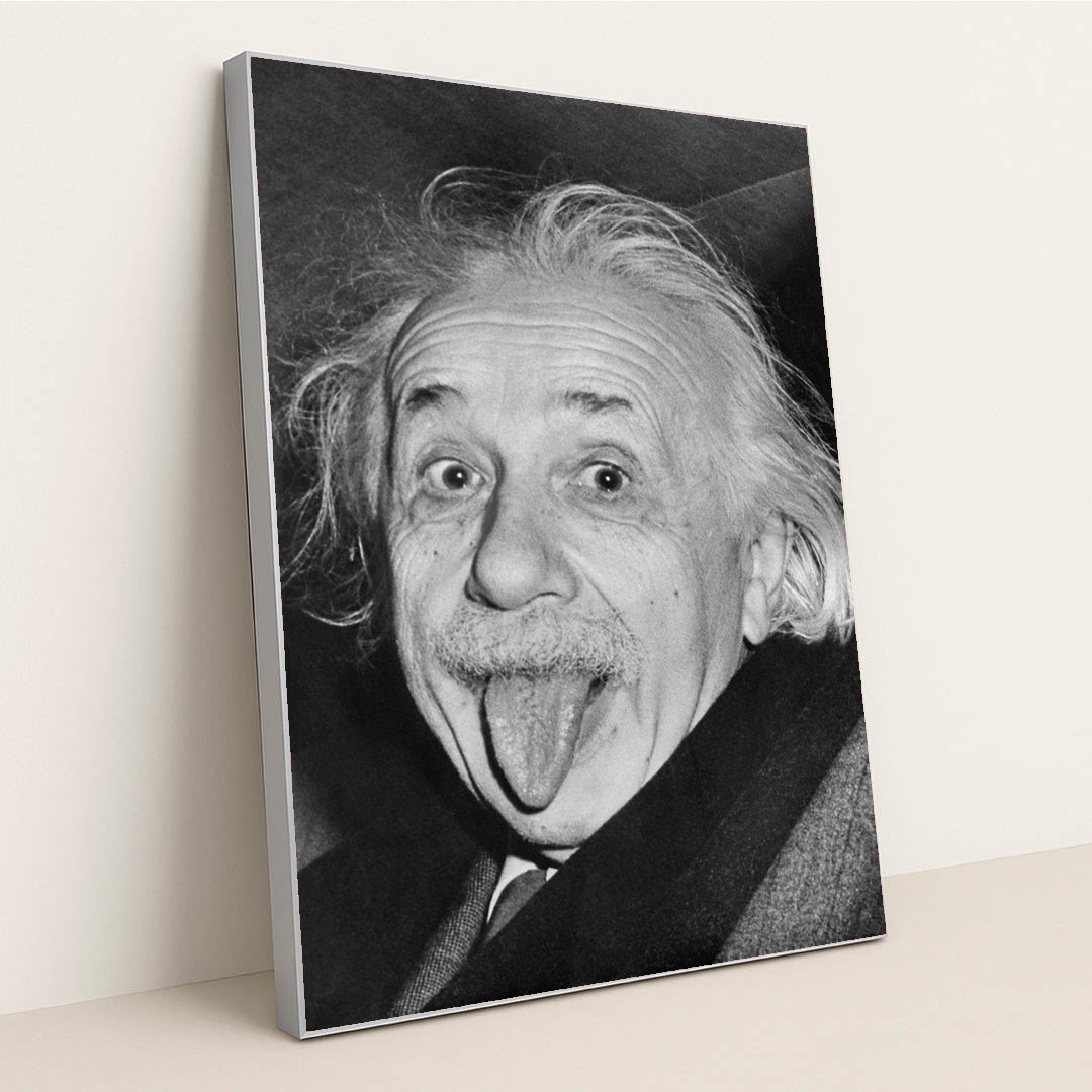 Albert Einstein sticks his tongue by Arthur Sasse - Silver Frame Stretchiez