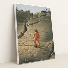 Alien Encounter on Cracked Terrain by Stephen Leonardi - White Frame Stretchiez