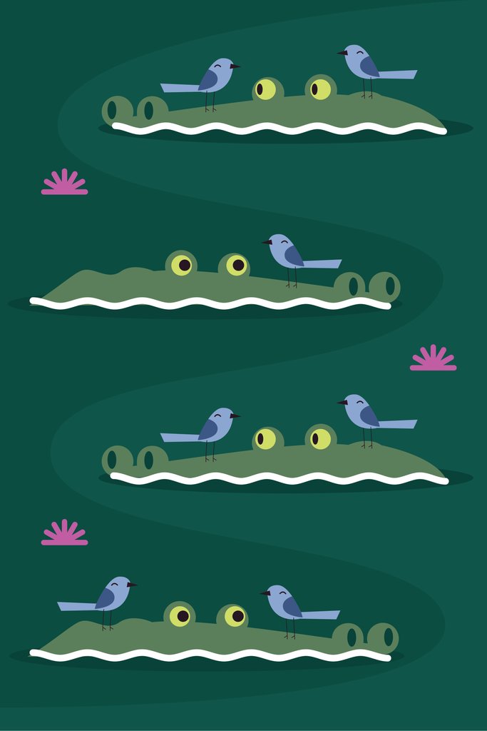 Alligators and Birds in Tranquil Waters by Andania Humaira