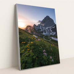 Alpine Meadow at Sunrise by Ales Krivec - Silver Frame Stretchiez