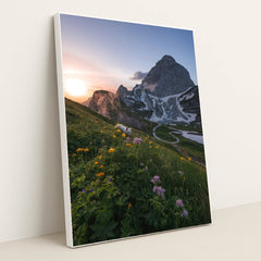 Alpine Meadow at Sunrise by Ales Krivec - White Frame Stretchiez