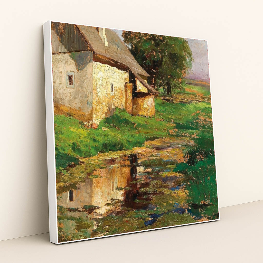 Am Tümpel hinterm Haus by Olga Wisinger-Florian - White Frame Stretchiez