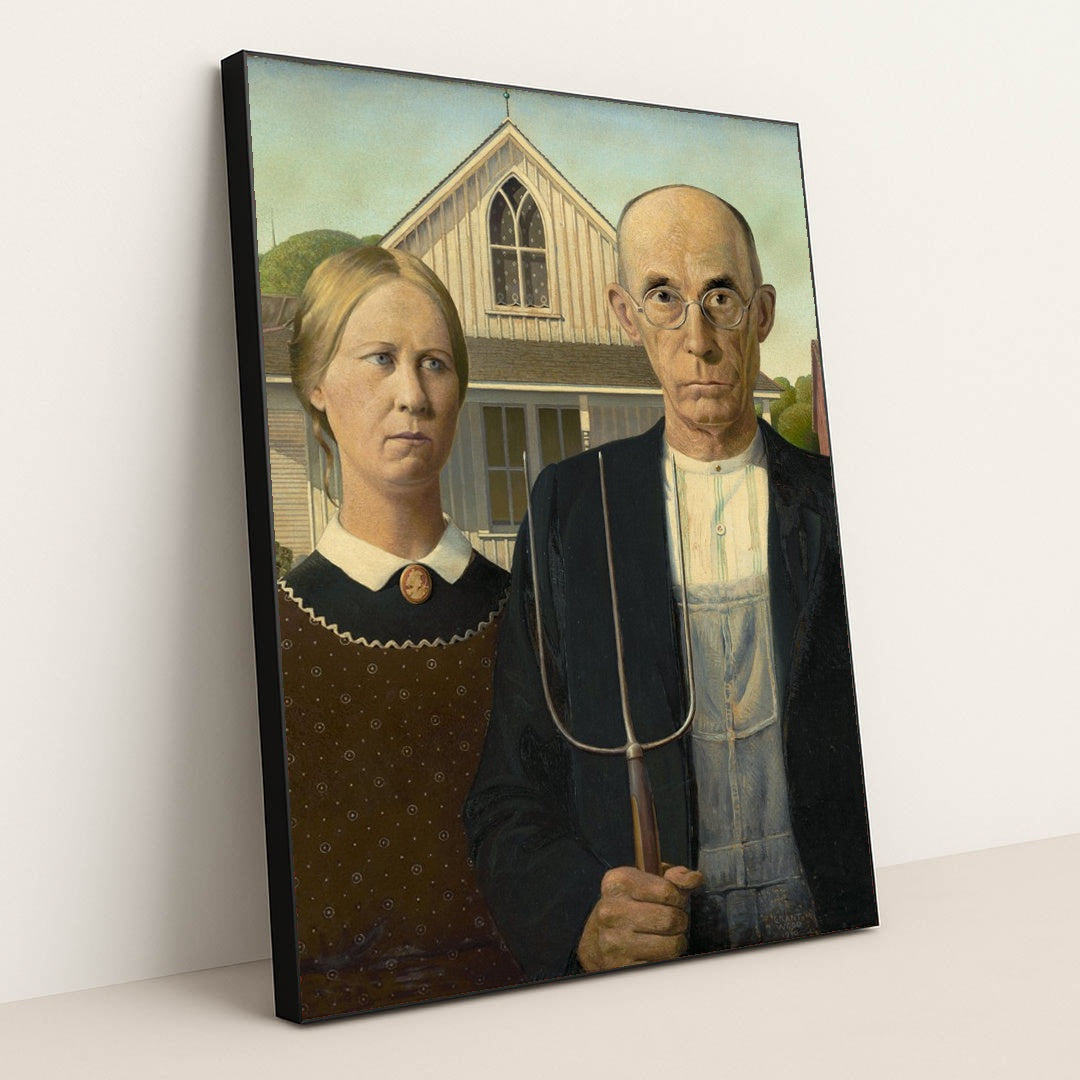 American Gothic by Grant Wood - Black Frame Stretchiez