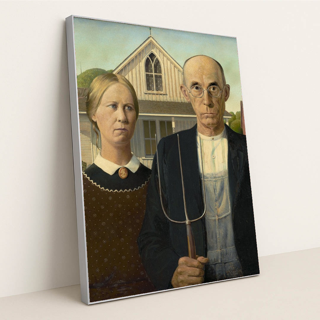 American Gothic by Grant Wood - Silver Frame Stretchiez