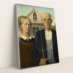 American Gothic by Grant Wood - Silver Frame Stretchiez