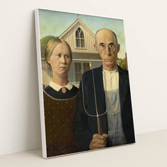 American Gothic by Grant Wood - White Frame Stretchiez