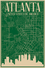 Stock Photos - Road network poster of the downtown ATLANTA, UNITED STATES OF AMERICA