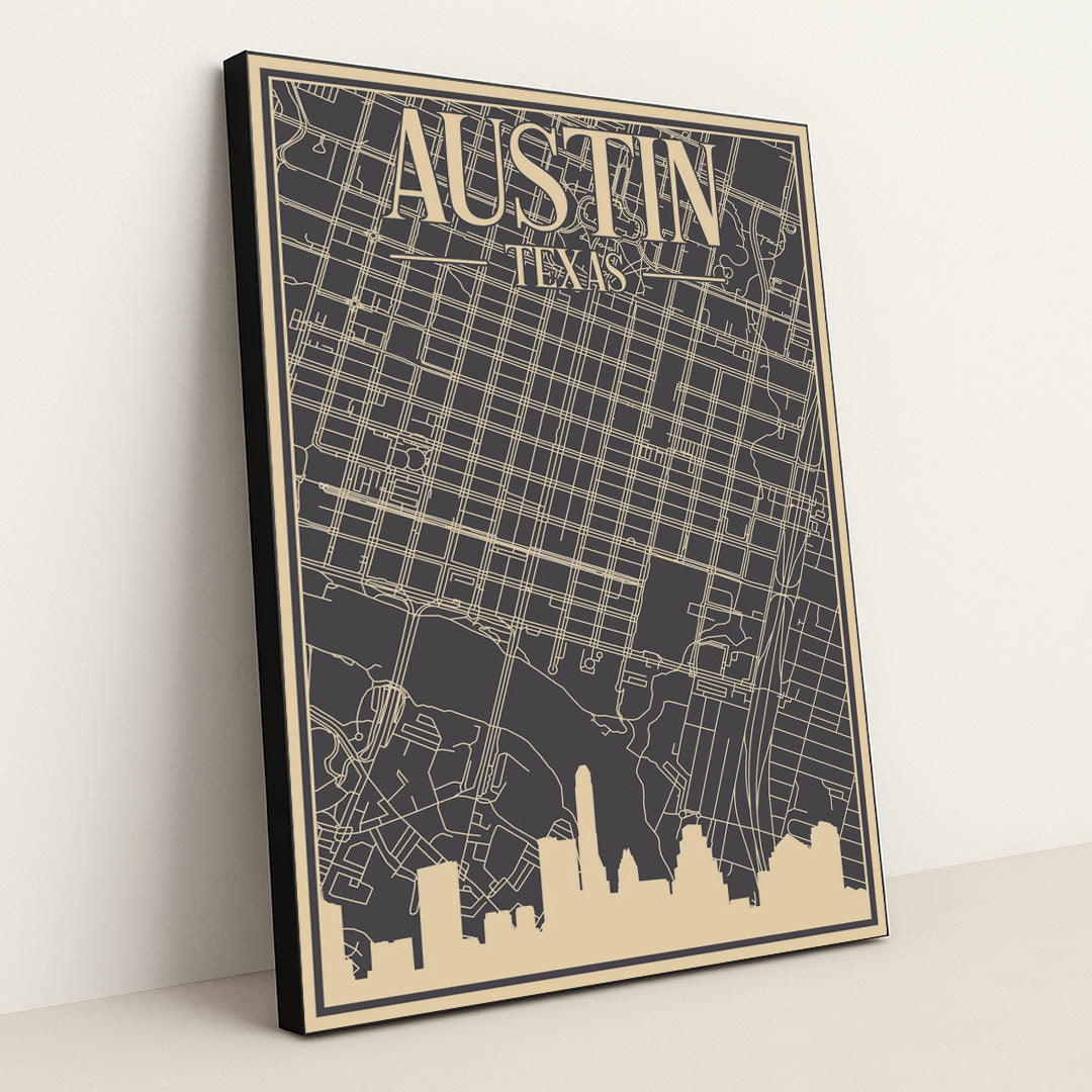 Blueprint of Austin's Urban Road Network by Anonymous - Black Frame Stretchiez