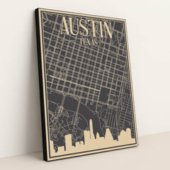 Blueprint of Austin's Urban Road Network by Anonymous - Black Frame Stretchiez