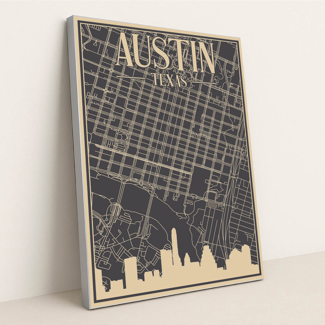 Blueprint of Austin's Urban Road Network by Anonymous - Silver Frame Stretchiez