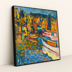 Study For Autumn Landscape With Boats (1908) by Wassily Kandinsky - Black Frame Stretchiez