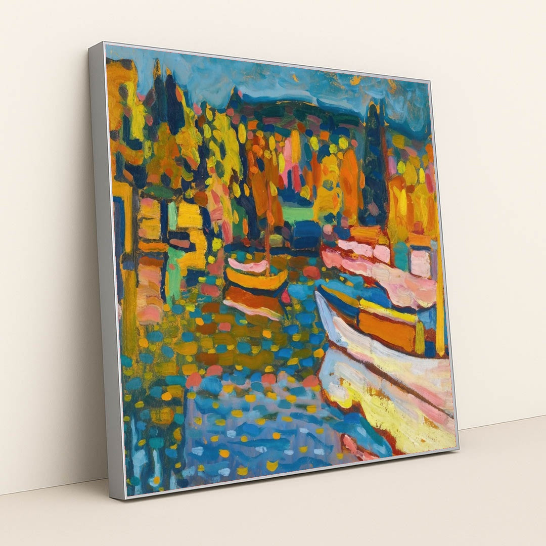 Study For Autumn Landscape With Boats (1908) by Wassily Kandinsky - Silver Frame Stretchiez