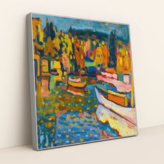 Study For Autumn Landscape With Boats (1908) by Wassily Kandinsky - Silver Frame Stretchiez