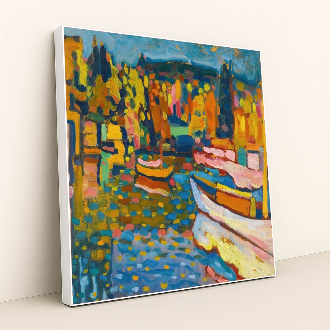 Study For Autumn Landscape With Boats (1908) by Wassily Kandinsky - White Frame Stretchiez