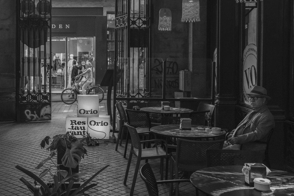 Barcelona Black and White Cafe Scene by TBD Traveller