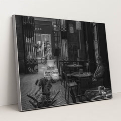 Barcelona Black and White Cafe Scene by TBD Traveller - Silver Frame Stretchiez
