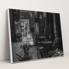 Barcelona Black and White Cafe Scene by TBD Traveller - White Frame Stretchiez