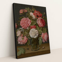 Roses in a Glass Vase by Jacob van Hulsdonck - Black Frame Stretchiez