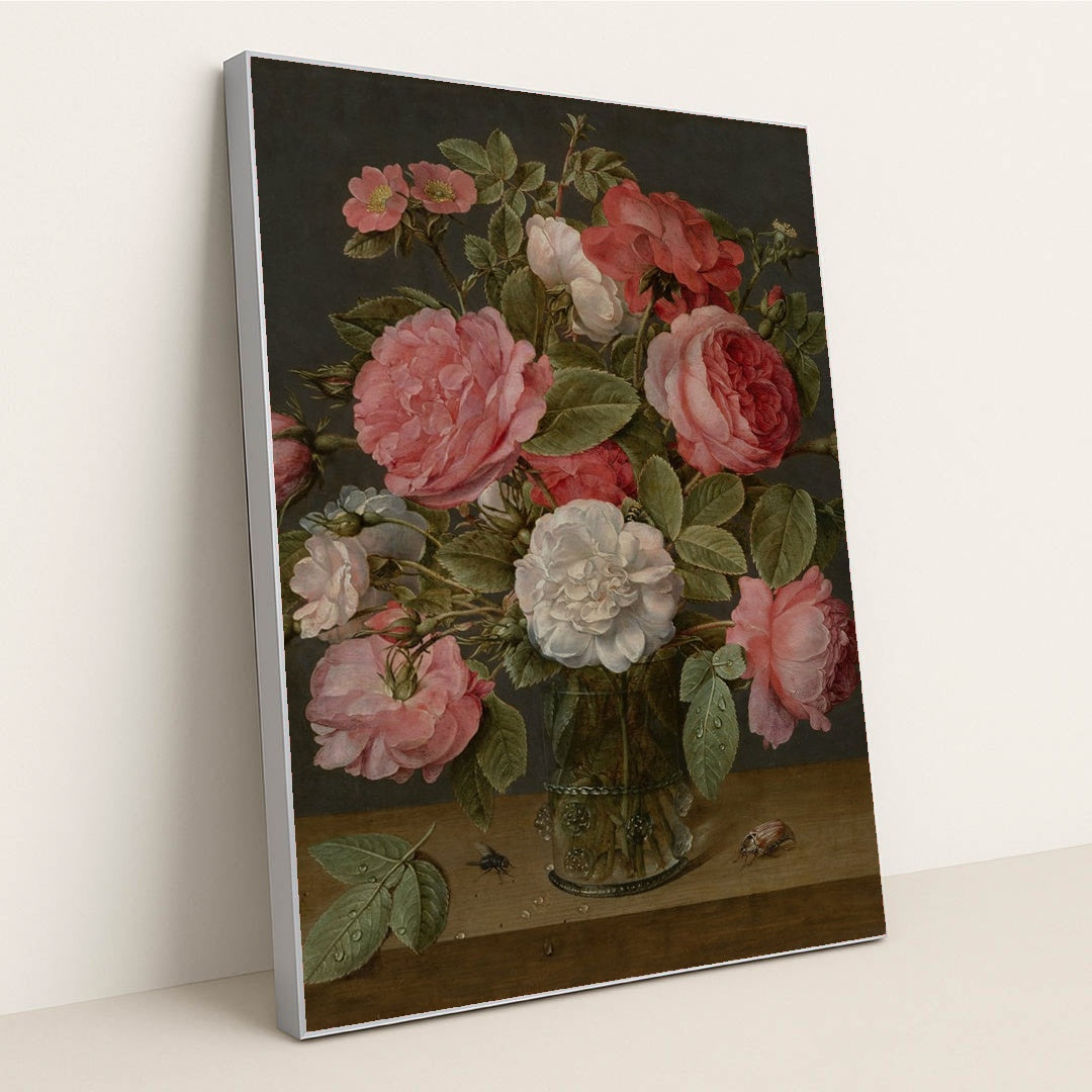 Roses in a Glass Vase by Jacob van Hulsdonck - Silver Frame Stretchiez