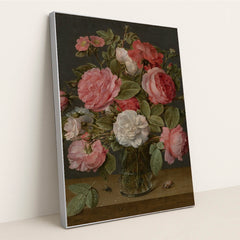 Roses in a Glass Vase by Jacob van Hulsdonck - Silver Frame Stretchiez