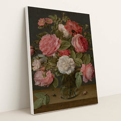 Roses in a Glass Vase by Jacob van Hulsdonck - White Frame Stretchiez