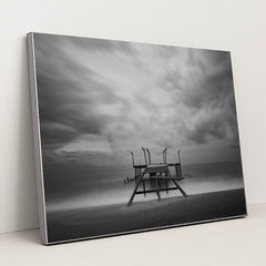Lonely Pier Under Cloudy Skies by Engin Akyurt - Silver Frame Stretchiez