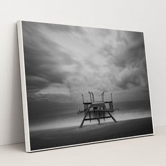 Lonely Pier Under Cloudy Skies by Engin Akyurt - White Frame Stretchiez