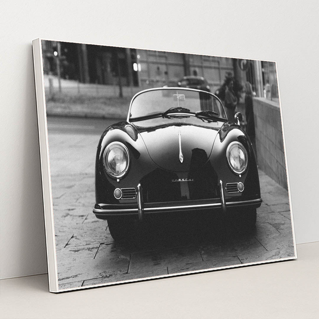 Black and White Porsche 356 Speedster by Hannes Egler - White Frame Stretchiez