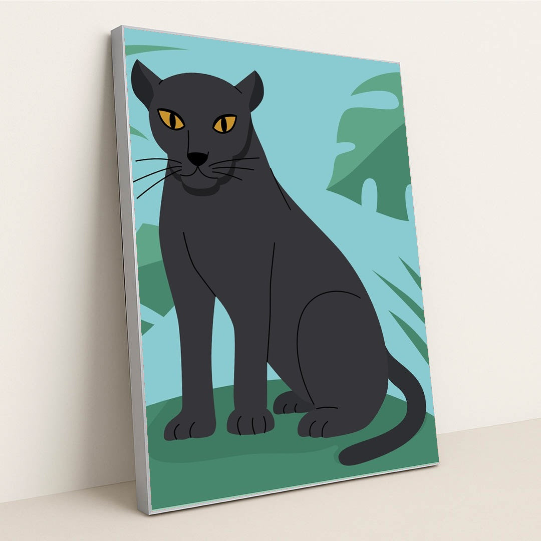 Black Cat on a Lush Green Field by Zulfahmi Al Ridhawi - Silver Frame Stretchiez