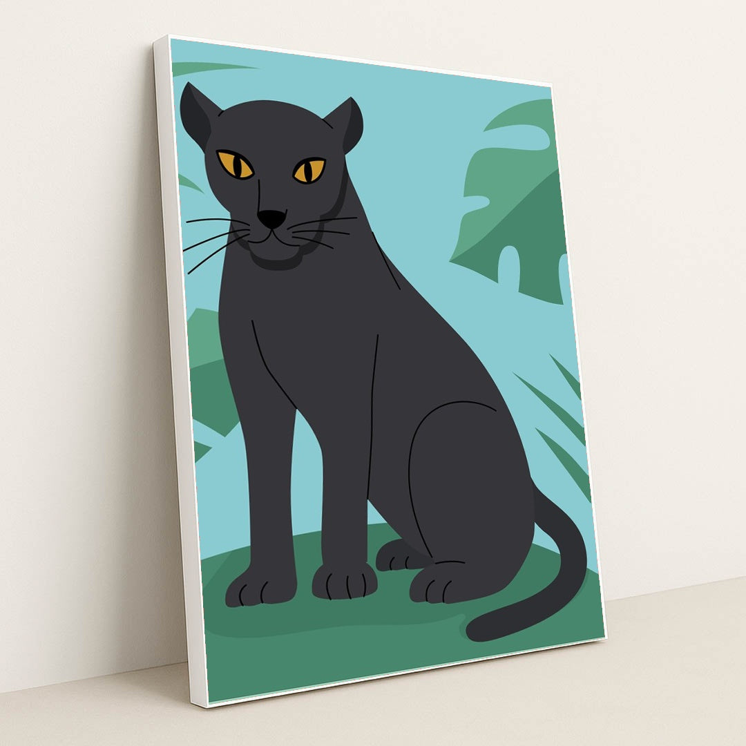 Black Cat on a Lush Green Field by Zulfahmi Al Ridhawi - White Frame Stretchiez