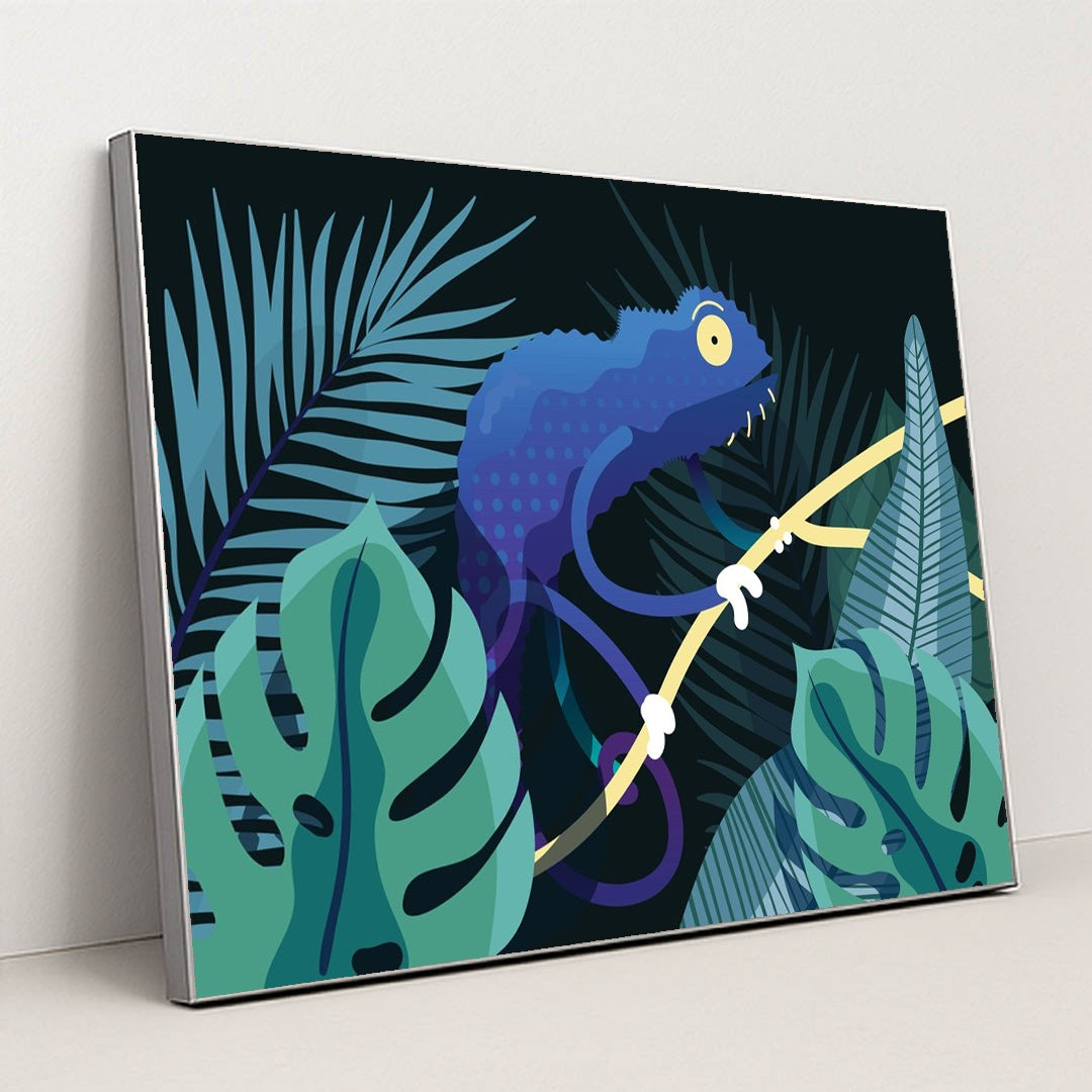 Vibrant Blue Lizard in the Jungle by Ayush Kumar - Silver Frame Stretchiez