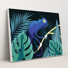 Vibrant Blue Lizard in the Jungle by Ayush Kumar - White Frame Stretchiez